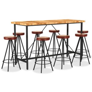 vidaXL Ensemble de bar 9 Pièces Bois d'acacia solide et cuir véritable