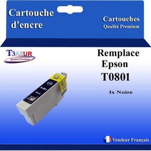 T3AZUR- Cartouche Compatible avec Epson T0801 remplace Epson Stylus Photo RX560 RX585 RX685 Noire