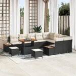 Ensemble de Canapé de Jardin de 12 Pièces avec Coussins Noir Poly Rotin Acacia