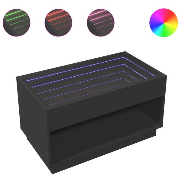 vidaXL Table basse avec LED infini noir 90x50x50 cm
