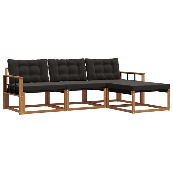 vidaXL Ensemble de canapés d'extérieur 4 pc Naturel et noir