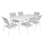 Ensemble repas de jardin 6 personnes effet pierre grise - table 180 cm + 1 lot de 6 fauteuils - RIMINI