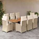vidaXL Ensemble à manger de jardin et coussins 9 Pièces beige Poly rotin