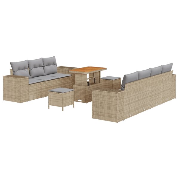 Ensemble de Canapé de Jardin de 10 Pièces Beige Rattan Poly
