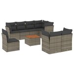 vidaXL Salon de jardin 9 Pièces avec coussins gris résine tressée