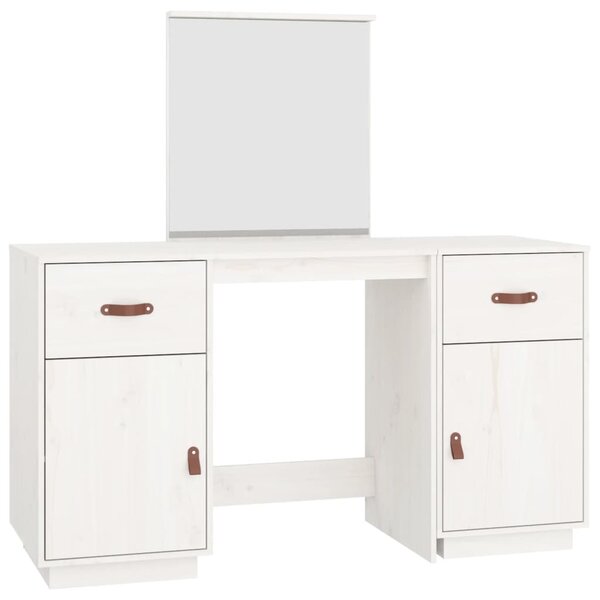 vidaXL Ensemble de coiffeuse avec miroir Blanc Bois de pin solide