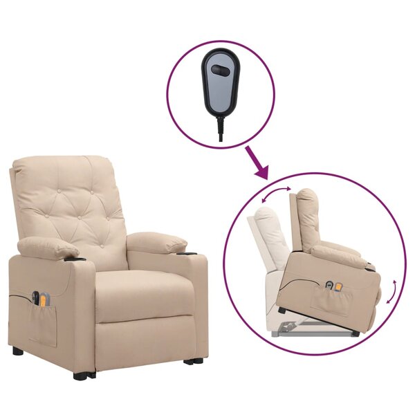vidaXL Fauteuil de massage Crème Tissu