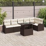 vidaXL Ensemble de canapé de jardin avec coussin 7 Pièces Marron et crème