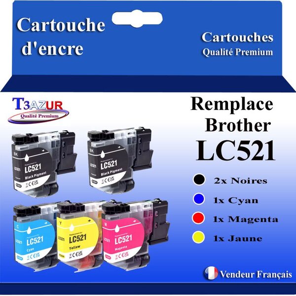 T3AZUR - 5x Toners compatibles avec Brother DCP-J1260W DCP-J1310DW DCP-J1360DW DCP-J1460DW remplace Brother LC522