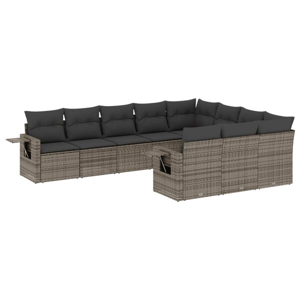 vidaXL Salon de jardin avec coussins 10 Pièces gris résine tressée
