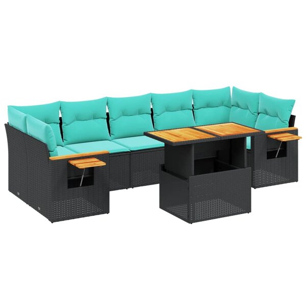 vidaXL Salon de jardin 8 Pièces avec coussins noir résine tressée