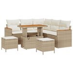 Ensemble de 8 canapés de jardin avec coussins beige poly rotin acacia