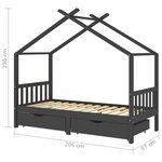 vidaXL Cadre de lit d'enfant avec tiroirs Gris foncé Pin 90x200 cm