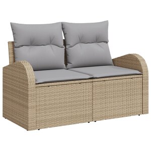 vidaXL Canapé de jardin 2 places avec coussins beige en poly rattan