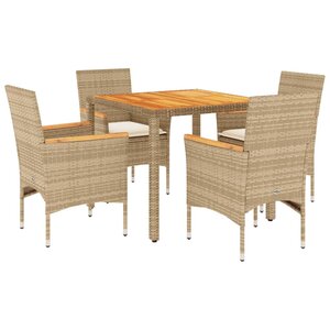 vidaXL Ensemble à manger de jardin et coussins 5Pièces beige rotin acacia