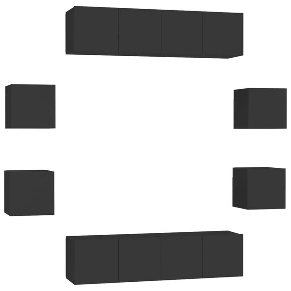vidaXL Ensemble de meubles TV 8 Pièces Noir Aggloméré