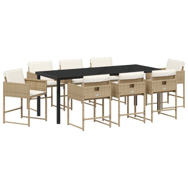 vidaXL Set de salle à manger de jardin 9 pièces avec coussins beige en rotin synthétique.