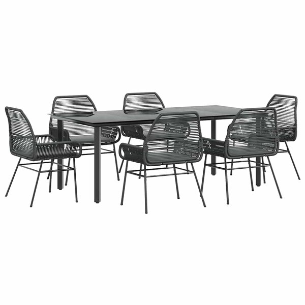 vidaXL Ensemble à manger de jardin coussins 7Pièces noir poly rotin verre