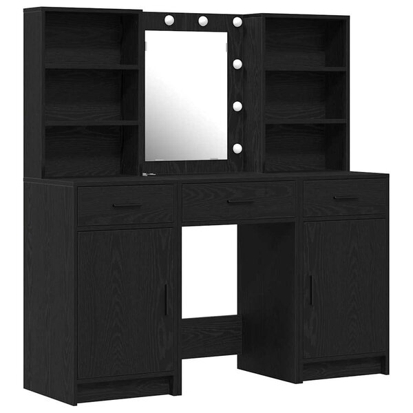 vidaXL Ensemble de table de maquillage avec LED 3 Pièces Chêne noir