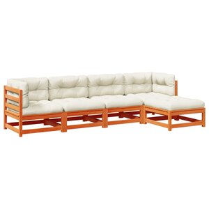 vidaXL Salon de jardin 5 Pièces avec coussins cire marron bois pin massif