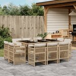vidaXL Ensemble à manger de jardin et coussins 11 Pièces beige poly rotin