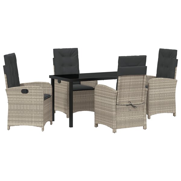 vidaXL Ensemble de salle à manger de jardin 5 pièces avec coussins en rattan poly gris clair