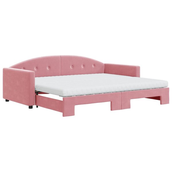 vidaXL Lit de jour avec gigogne et matelas rose 90x200 cm velours