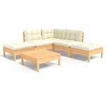 vidaXL Salon de jardin 6 Pièces avec coussins crème bois de pin