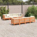 vidaXL Salon de jardin 9 Pièces avec coussins marron cire bois pin massif