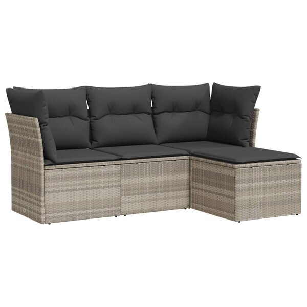 vidaXL Salon de jardin 4 Pièces avec coussins gris clair résine tressée