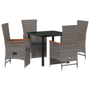 vidaXL Chaises de jardin inclinables 5 Pièces Gris Gris foncé Teinte bois