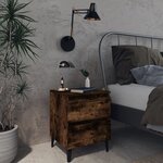 Vidaxl table de chevet avec pieds en métal chêne fumé 40x35x50 cm