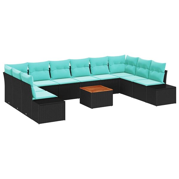 vidaXL Ensemble de canapé de jardin avec coussin 11 Pièces Noir polyrotin