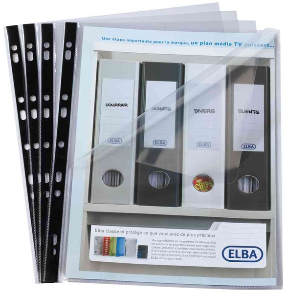 Sachet de 10 Pochettes perforées A4 PP 0,07 mm Lisse ouverture angle ELBA