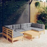 vidaXL Salon de jardin 7 Pièces avec coussins gris bois de pin massif