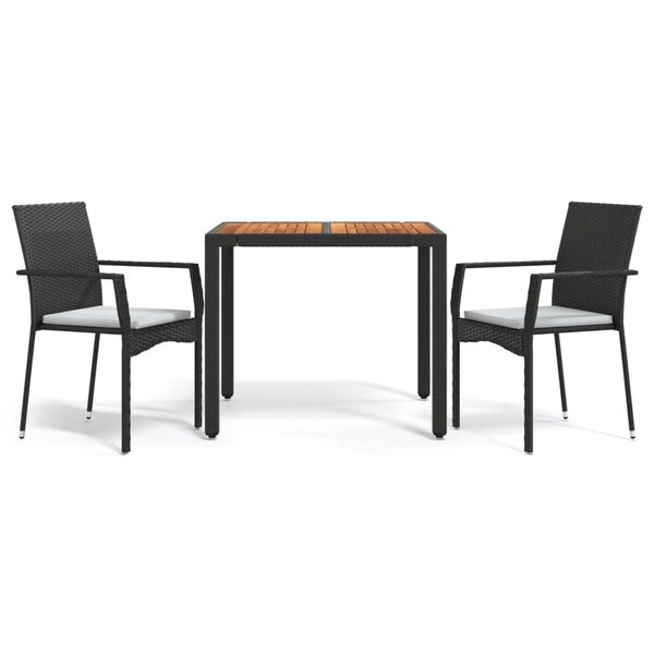 vidaXL Ensemble à manger de jardin avec coussins 3 Pièces Noir