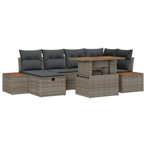 vidaXL Ensemble de canapé de jardin de 7 pièces avec coussins gris en poly rattan