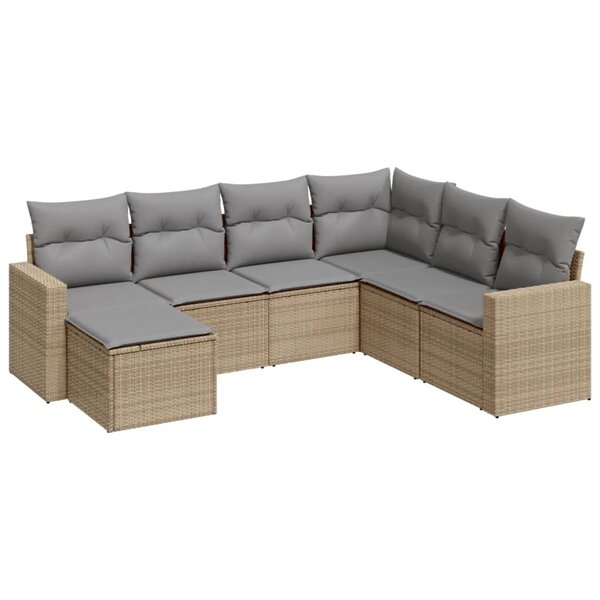 vidaXL Salon de jardin avec coussins 7 Pièces beige résine tressée