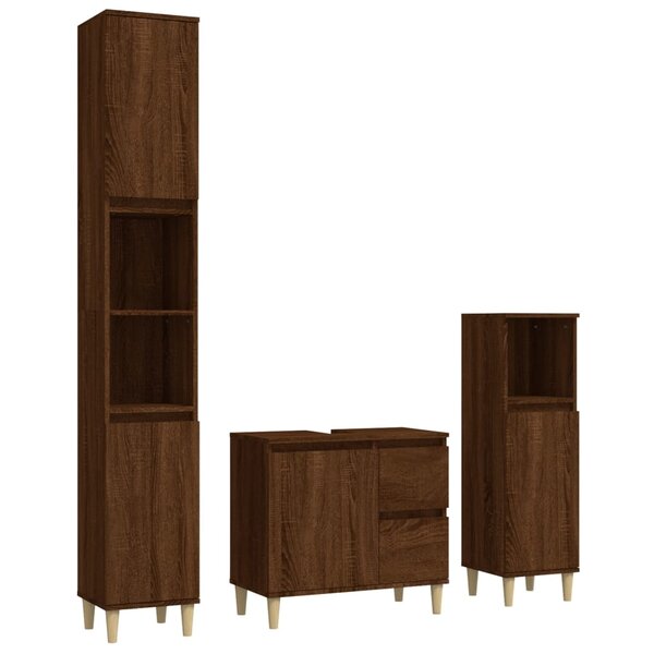 vidaXL Ensemble d'armoires de salle de bain 3 Pièces chêne marron