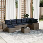 vidaXL Salon de jardin 8 Pièces avec coussins gris résine tressée