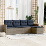 vidaXL Salon de jardin 5 Pièces avec coussins gris résine tressée