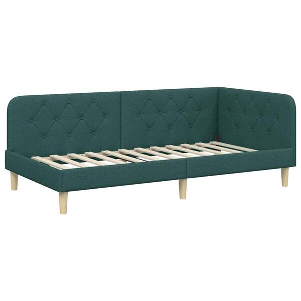 vidaXL Cadre de lit d'angle Vert foncé 90 x 200 cm tissu