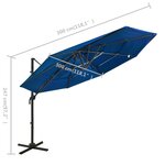 Vidaxl parasol à 4 niveaux avec mât en aluminium bleu azuré 3x3 m