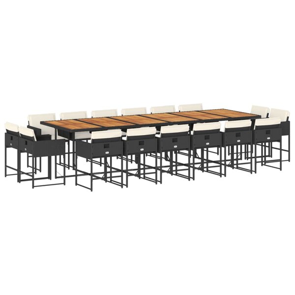 vidaXL Ensemble à manger de jardin 17 Pièces coussins noir résine tressée