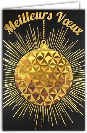 Carte meilleurs voeux bonne année boule de noël or doré brillant avec enveloppe