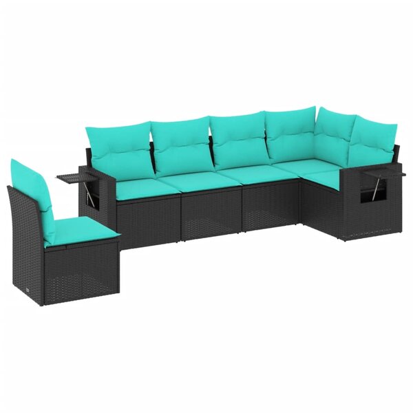 vidaXL Salon de jardin 6 Pièces avec coussins noir résine tressée