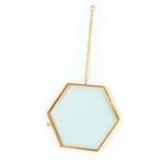 2 cadres en verre vintage - hexagone avec chaîne métallique - 15 x 13 cm