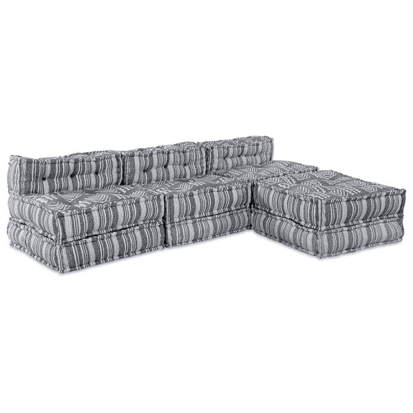 Canapé pouf modulable 4 places convertible en tissu gris clair