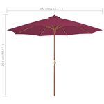 vidaXL Parasol avec mât en bois 300 cm Rouge bordeaux