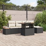Ensemble de Canapé Jardin vidaXL 6 pièces avec coussins en rattan poly noir